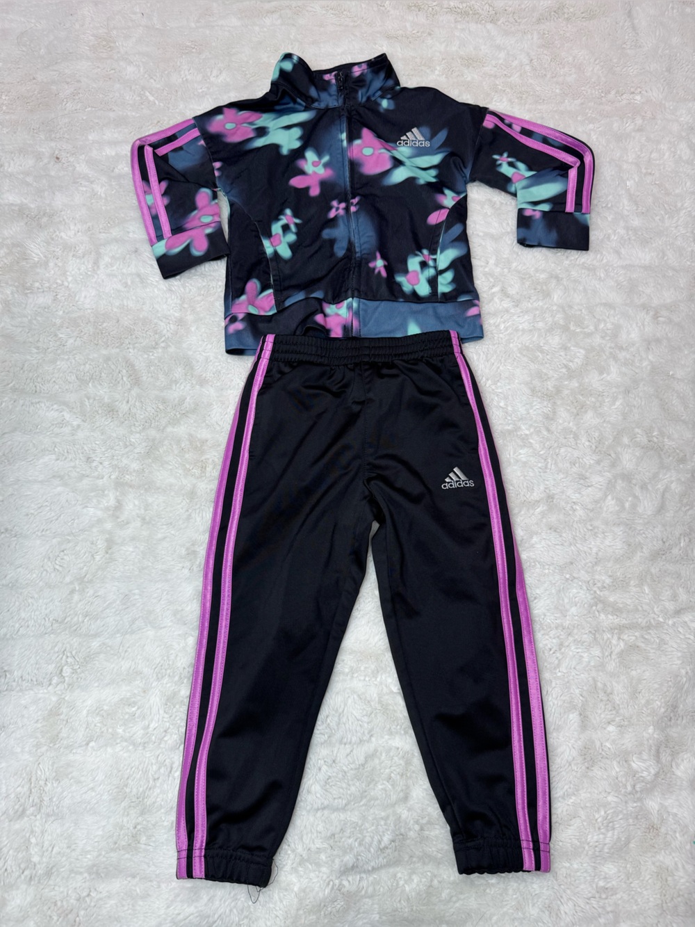 adidas Girls' Black & Pink Floral Track Jacket and Pants Set